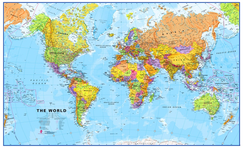 Krijger kapperszaak patroon Wereldkaart (67zvl) politiek, 196 x 120 cm | Maps International |  0424456927054 | Reisboekwinkel De Zwerver