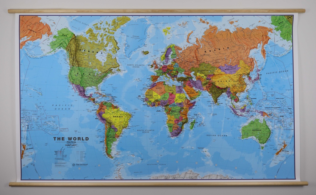 Tenslotte toenemen Verzadigen Wereldkaart 68PH-zvl Politiek, 196 x 120 cm | Maps International |  0422139448131 | Reisboekwinkel De Zwerver