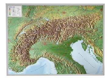 Wandkaart - Reliëfkaart van de Alpen met voelbaar 3D Reliëf, 77 x 57 cm | GeoRelief