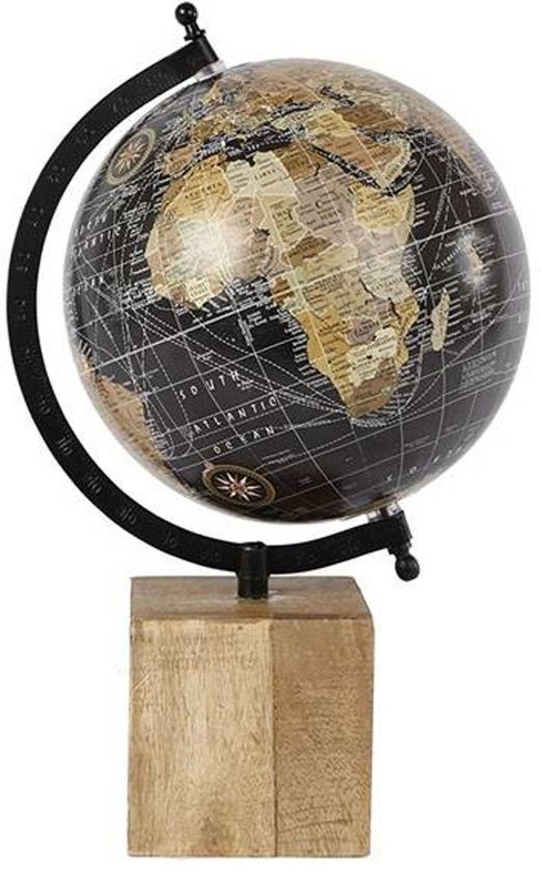 Globe zwart op houten blok Van Manen | 8713219340448 Reisboekwinkel De Zwerver
