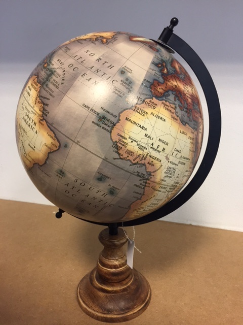 rekken zadel Ecologie Wereldbol - Vintage Globe blauwgrijs op houten voet, 25 cm | 8713219329092  | Reisboekwinkel De Zwerver