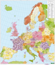 Wandkaart Europa met postcodes | 114 x 97 cm | Freytag & Berndt