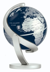 Wereldbol - Globe Merlin zilver/blauw  Ø 10 cm | Stellanova