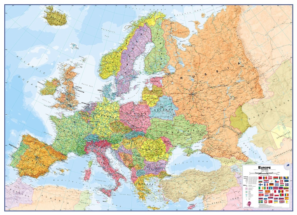 Wandkaart Europa - Europe Huge, 170 x 124 cm | Maps | 9781903030554 | Reisboekwinkel De Zwerver