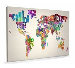 Wereldkaart op canvas Text art canvas, 116 x 81 cm | Maps International