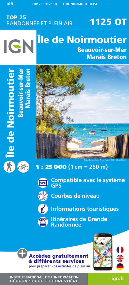 Online bestellen: Wandelkaart - Topografische kaart 1125OT Ile de Noirmoutier, Beauvoir-sur-Mer & Bourgneuf-en-Ret | IGN - Institut Géographique National