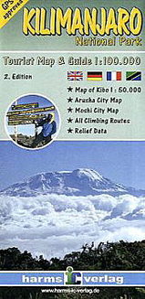 Wandelkaart Kilimanjaro National Park Map of Kibu, Arusha City Map, Moshi City Map | Harms verlag | 