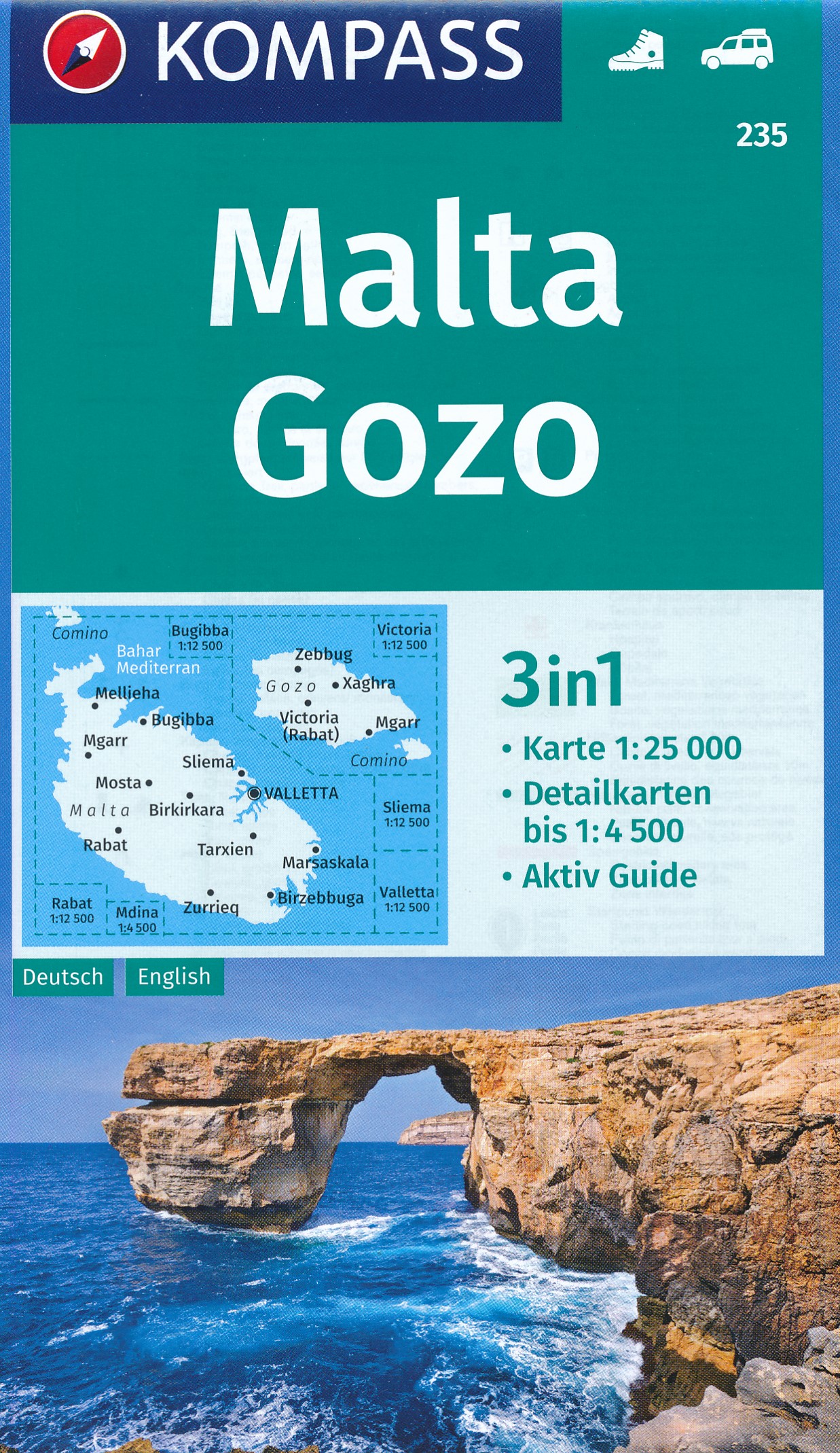 Online bestellen: Wandelkaart - Wegenkaart - landkaart 235 Malta - Gozo | Kompass