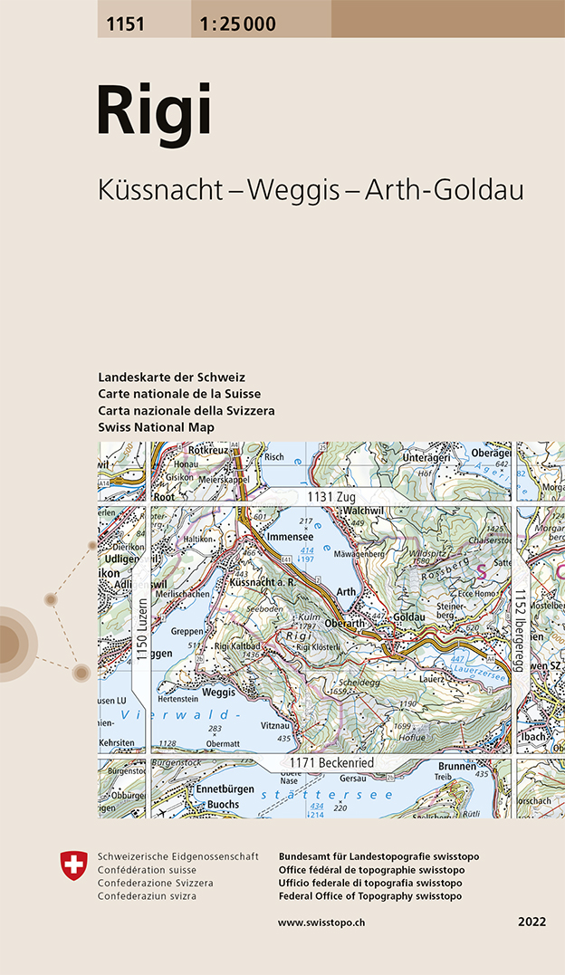 Online bestellen: Wandelkaart - Topografische kaart 1151 Rigi | Swisstopo