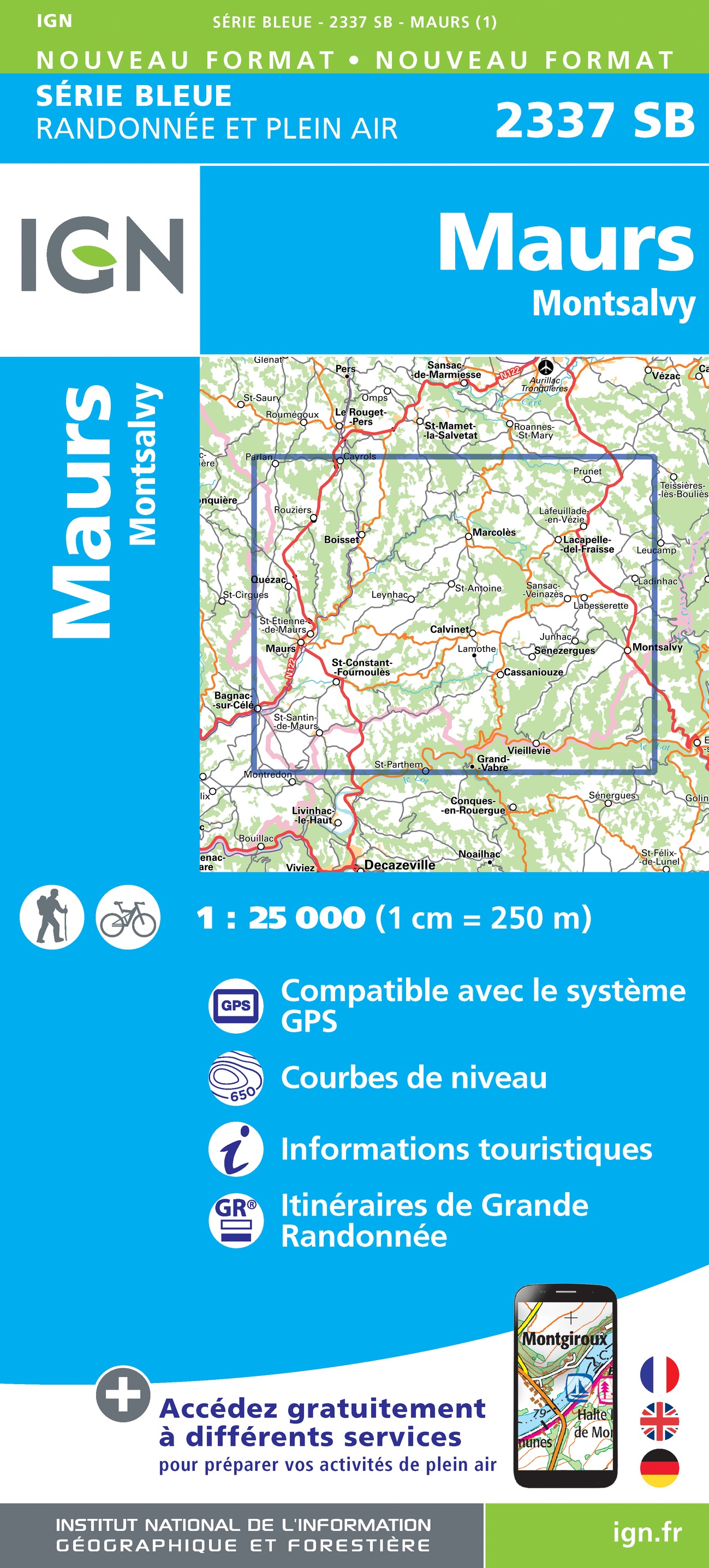 Online bestellen: Wandelkaart - Topografische kaart 2337 SB - Serie Bleue Maurs | IGN - Institut Géographique National