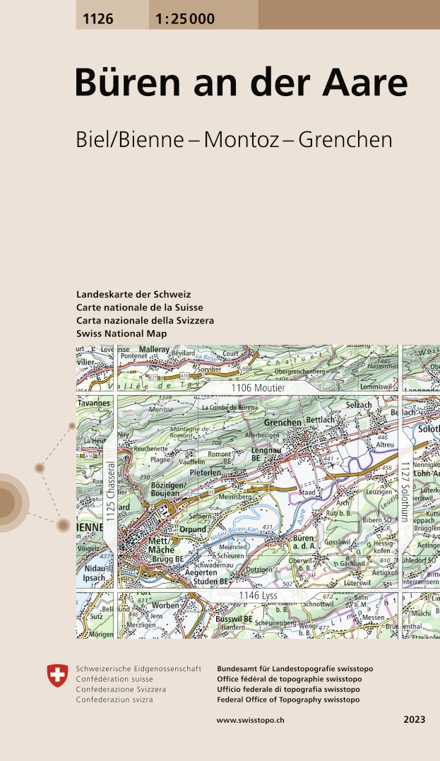 Online bestellen: Wandelkaart - Topografische kaart 1126 Büren an der Aare | Swisstopo