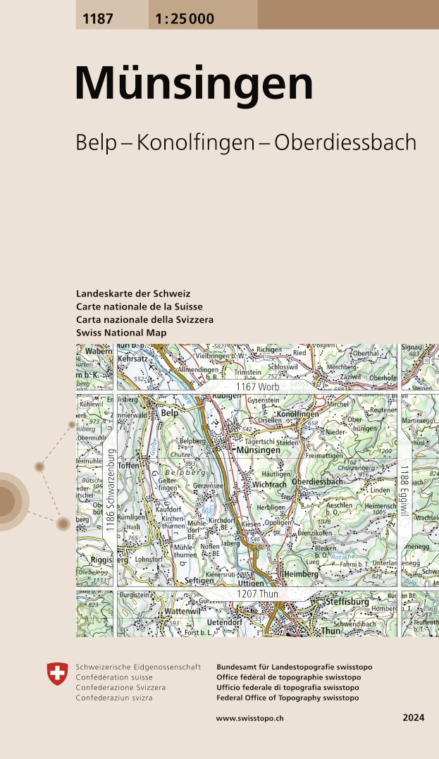 Online bestellen: Wandelkaart - Topografische kaart 1187 Münsingen | Swisstopo