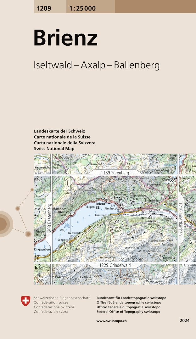 Online bestellen: Wandelkaart - Topografische kaart 1209 Brienz | Swisstopo