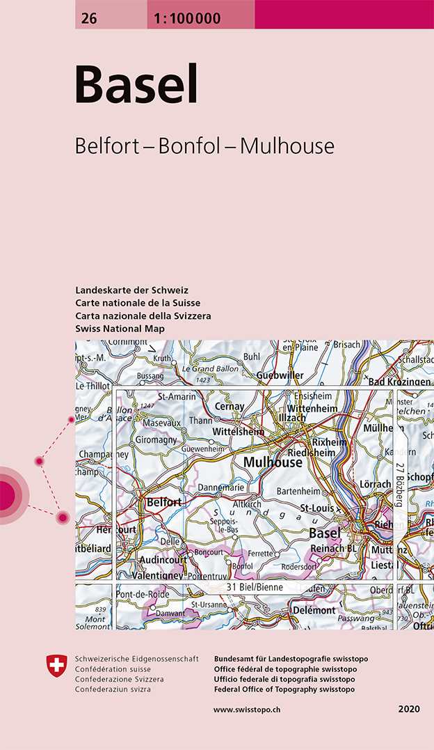 Online bestellen: Fietskaart - Topografische kaart - Wegenkaart - landkaart 26 Basel | Swisstopo