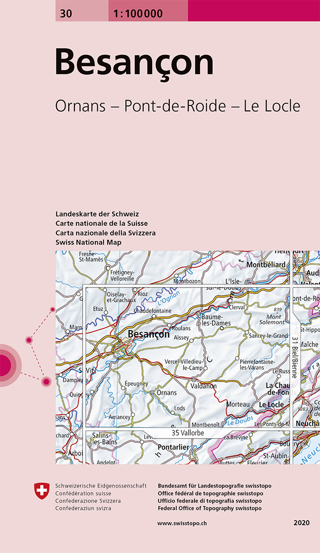 Fietskaart - Topografische kaart - Wegenkaart - landkaart 30 Besançon | Swisstopo