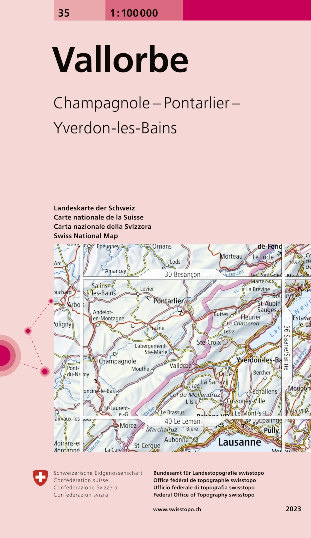 Online bestellen: Fietskaart - Topografische kaart - Wegenkaart - landkaart 35 Vallorbe | Swisstopo