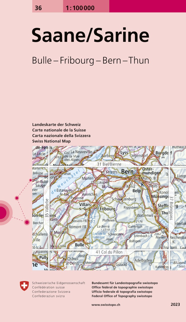 Online bestellen: Fietskaart - Topografische kaart - Wegenkaart - landkaart 36 Saane/Sarine | Swisstopo