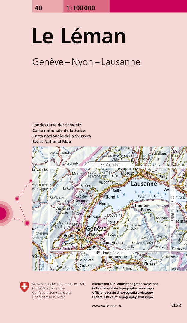 Online bestellen: Fietskaart - Topografische kaart - Wegenkaart - landkaart 40 Le Léman | Swisstopo