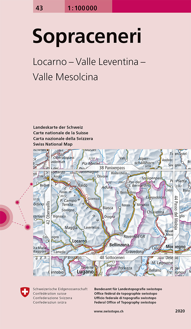 Online bestellen: Fietskaart - Topografische kaart - Wegenkaart - landkaart 43 Sopra Ceneri | Swisstopo