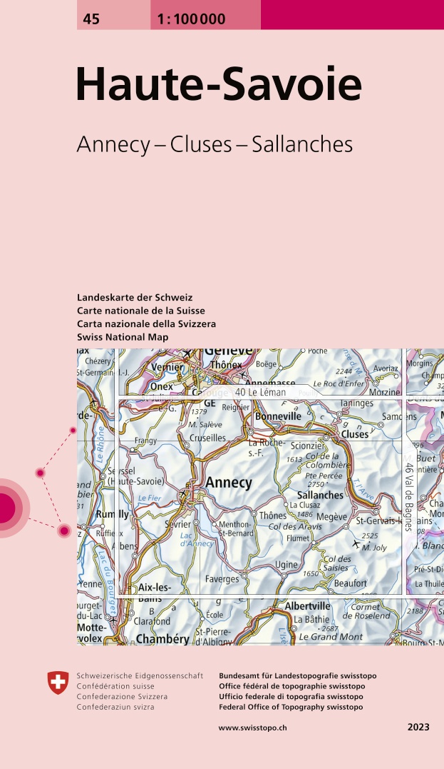 Online bestellen: Fietskaart - Topografische kaart - Wegenkaart - landkaart 45 Haute-Savoie | Swisstopo