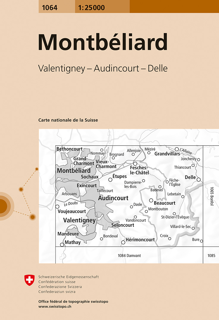 Online bestellen: Wandelkaart - Topografische kaart 1064 Montbéliard | Swisstopo