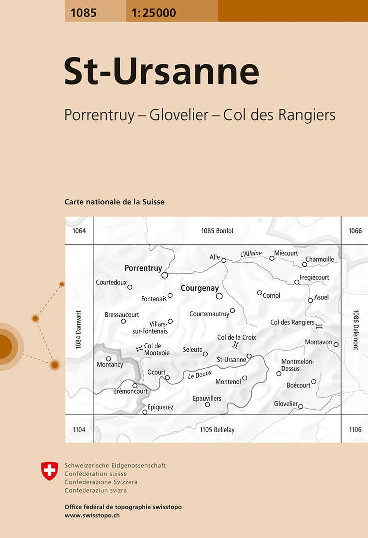 Online bestellen: Wandelkaart - Topografische kaart 1085 St-Ursanne | Swisstopo