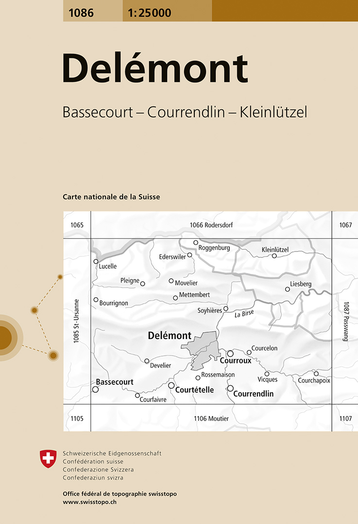 Online bestellen: Wandelkaart - Topografische kaart 1086 Delémont | Swisstopo