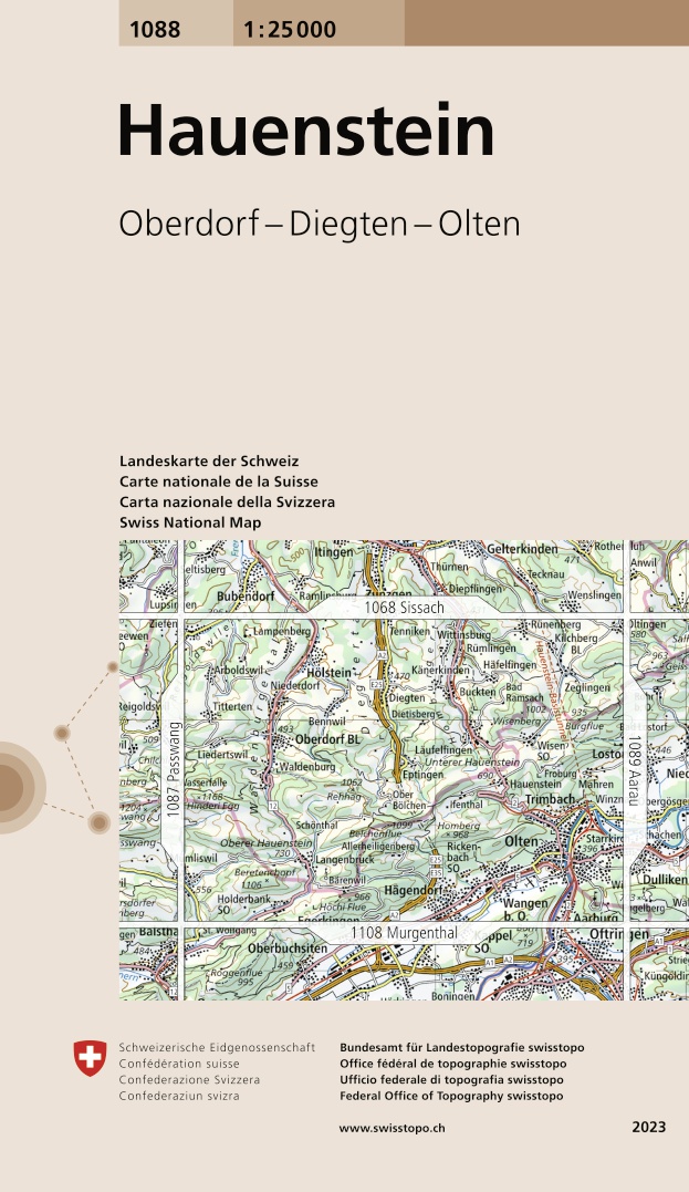 Online bestellen: Wandelkaart - Topografische kaart 1088 Hauenstein | Swisstopo