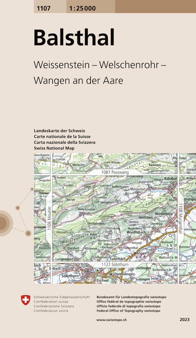 Online bestellen: Wandelkaart - Topografische kaart 1107 Balsthal | Swisstopo