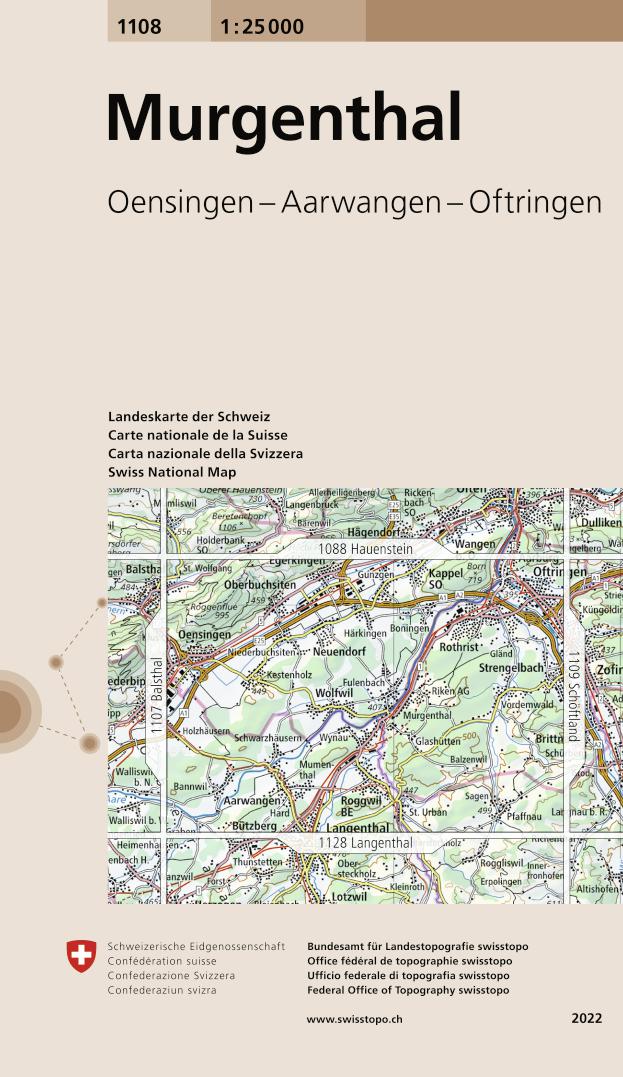 Online bestellen: Wandelkaart - Topografische kaart 1108 Murgenthal | Swisstopo