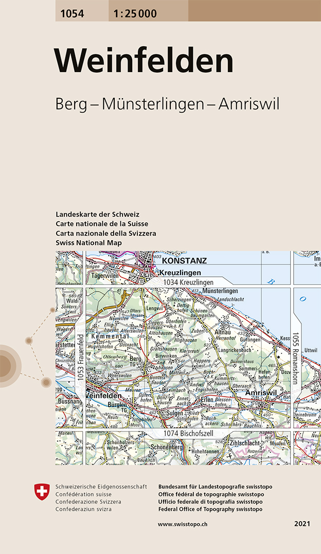 Online bestellen: Wandelkaart - Topografische kaart 1054 Weinfelden | Swisstopo