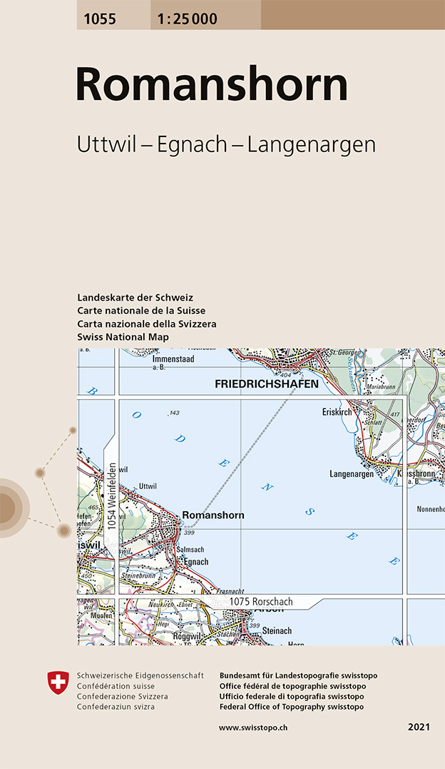 Online bestellen: Wandelkaart - Topografische kaart 1055 Romanshorn | Swisstopo