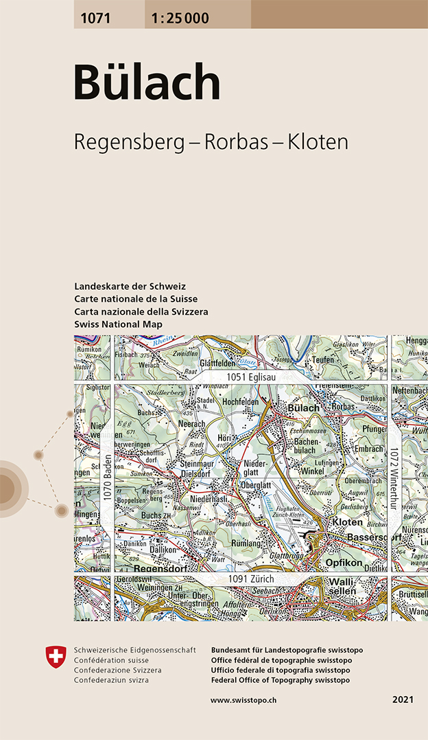 Online bestellen: Wandelkaart - Topografische kaart 1071 Bülach | Swisstopo