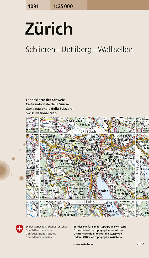 Online bestellen: Wandelkaart - Topografische kaart 1091 Zürich | Swisstopo