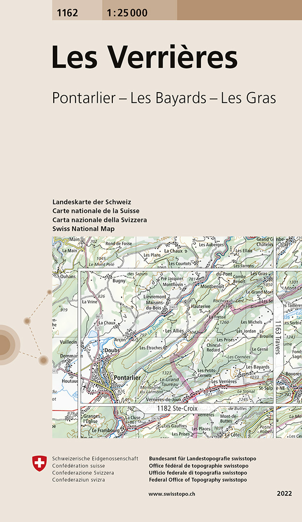 Online bestellen: Wandelkaart - Topografische kaart 1162 Les Verrières | Swisstopo