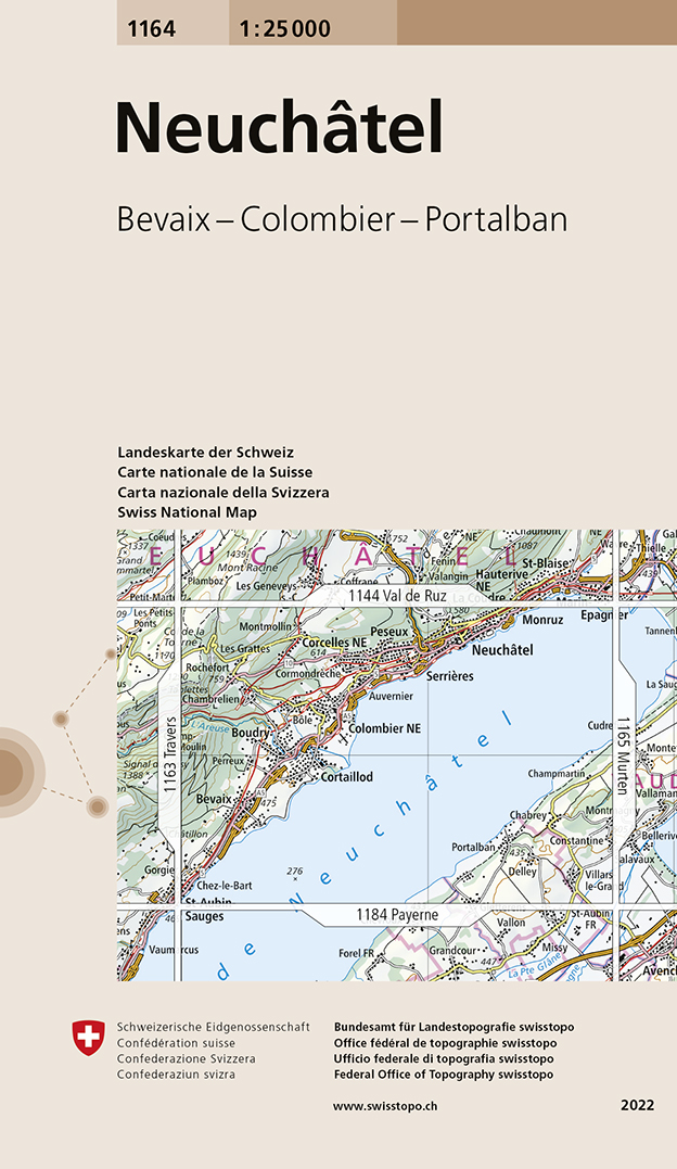 Online bestellen: Wandelkaart - Topografische kaart 1164 Neuchâtel | Swisstopo