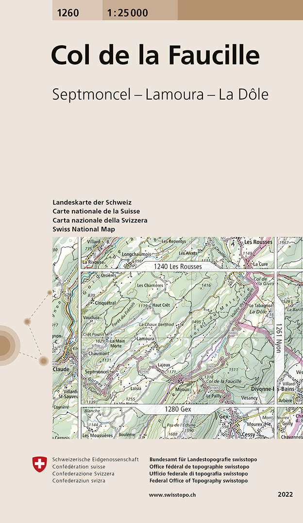 Online bestellen: Wandelkaart - Topografische kaart 1260 Col de la Faucille | Swisstopo