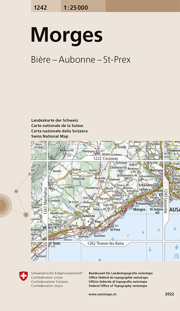 Online bestellen: Wandelkaart - Topografische kaart 1242 Morges | Swisstopo