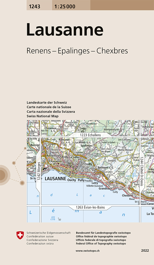 Online bestellen: Wandelkaart - Topografische kaart 1243 Lausanne | Swisstopo