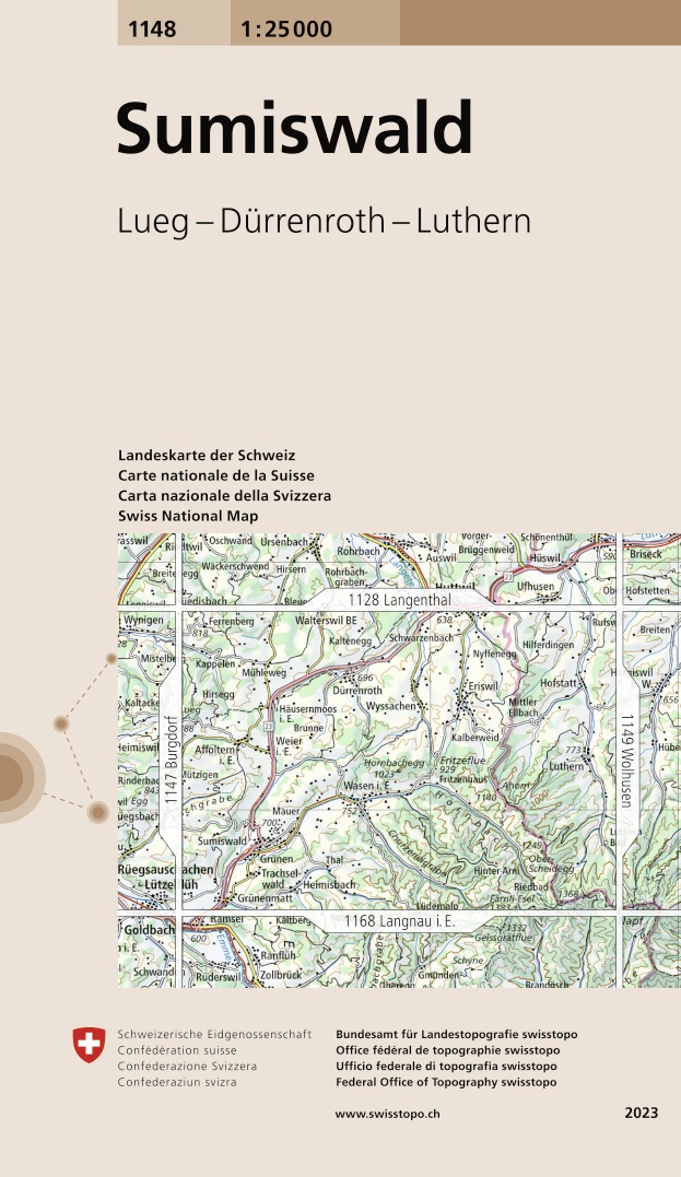 Online bestellen: Wandelkaart - Topografische kaart 1148 Sumiswald | Swisstopo