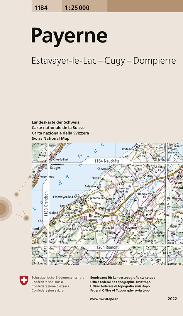 Online bestellen: Wandelkaart - Topografische kaart 1184 Payerne | Swisstopo