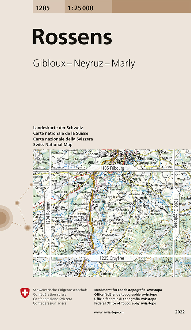 Online bestellen: Wandelkaart - Topografische kaart 1205 Rossens | Swisstopo