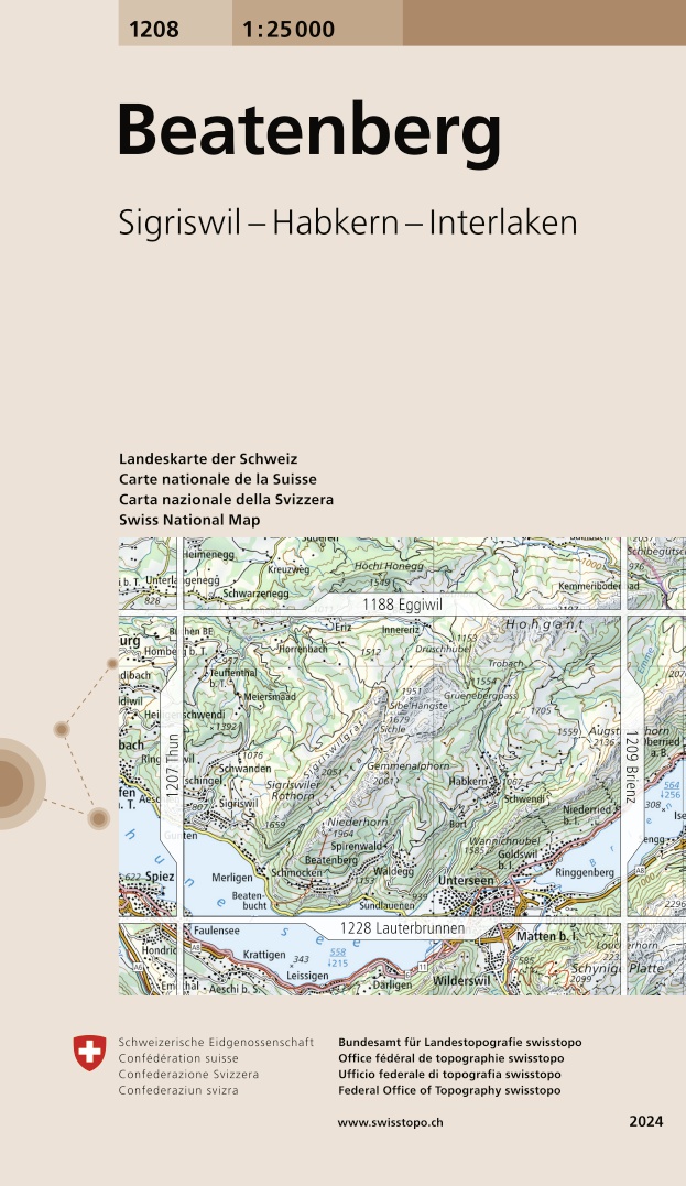 Online bestellen: Wandelkaart - Topografische kaart 1208 Beatenberg | Swisstopo