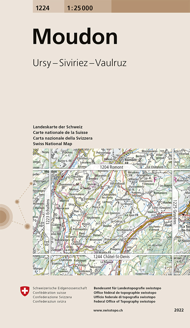 Online bestellen: Wandelkaart - Topografische kaart 1224 Moudon | Swisstopo