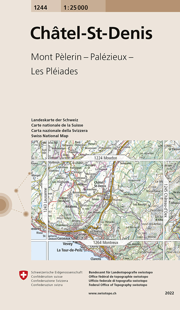 Online bestellen: Wandelkaart - Topografische kaart 1244 Châtel-St-Denis | Swisstopo