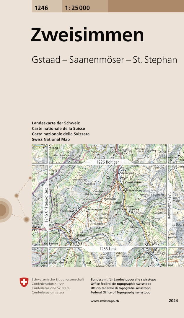 Online bestellen: Wandelkaart - Topografische kaart 1246 Zweisimmen | Swisstopo