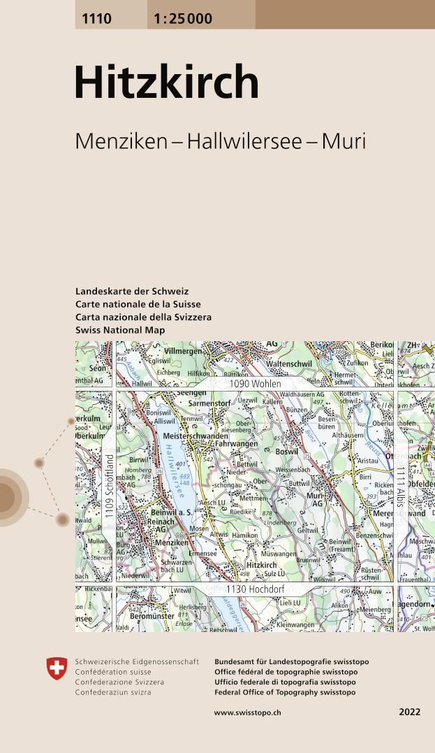 Online bestellen: Wandelkaart - Topografische kaart 1110 Hitzkirch | Swisstopo