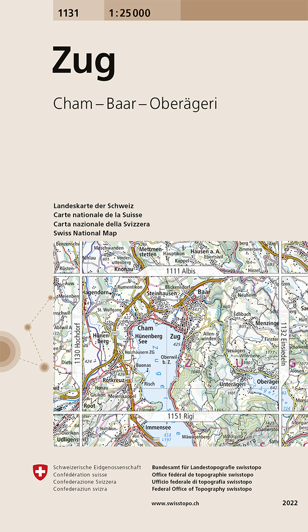 Online bestellen: Wandelkaart - Topografische kaart 1131 Zug | Swisstopo