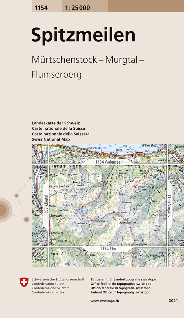 Online bestellen: Wandelkaart - Topografische kaart 1154 Spitzmeilen | Swisstopo