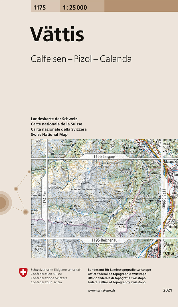 Online bestellen: Wandelkaart - Topografische kaart 1175 Vättis | Swisstopo